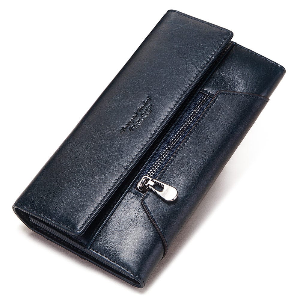 Long Cowhide Multiple Card Slots Coin Pocket RFID Anti-magnetic Women&#39;s Handbag