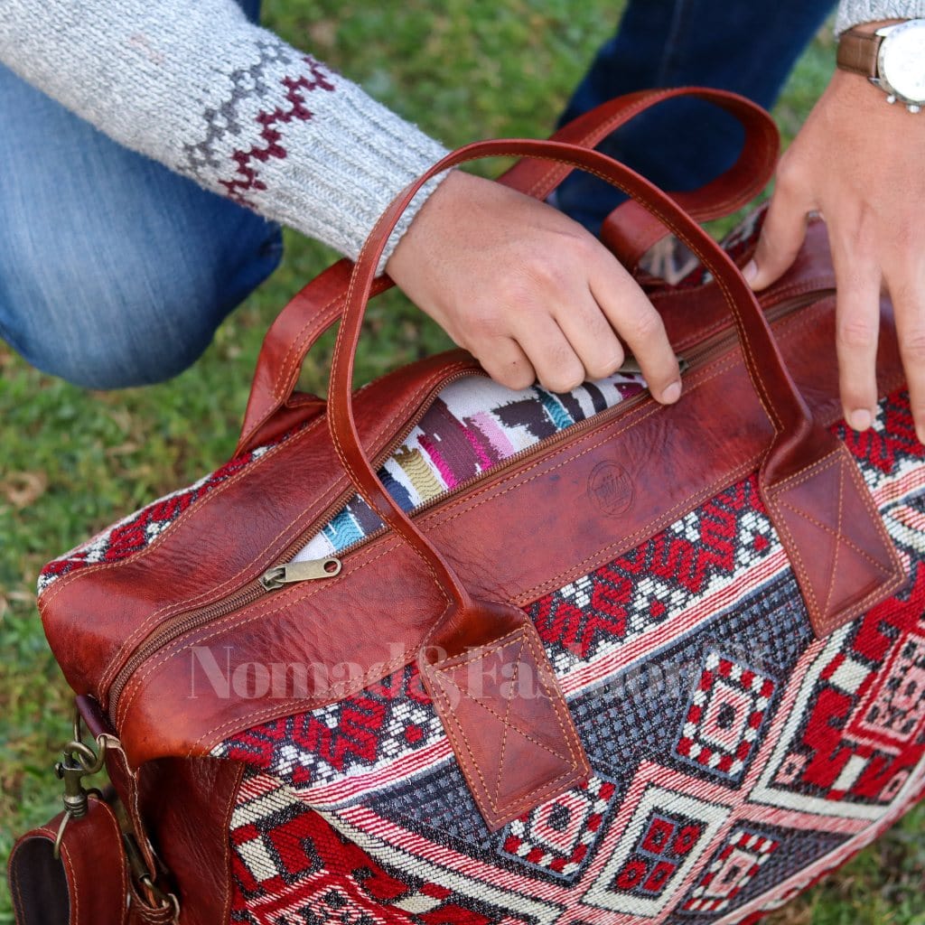 Travel bag Leather with kilim Shoulder Duffle Bag weekender