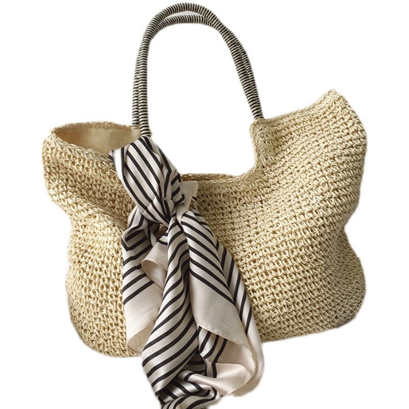 Marrakech Straw Bag Large Capacity Woven Tote+free silk scarf