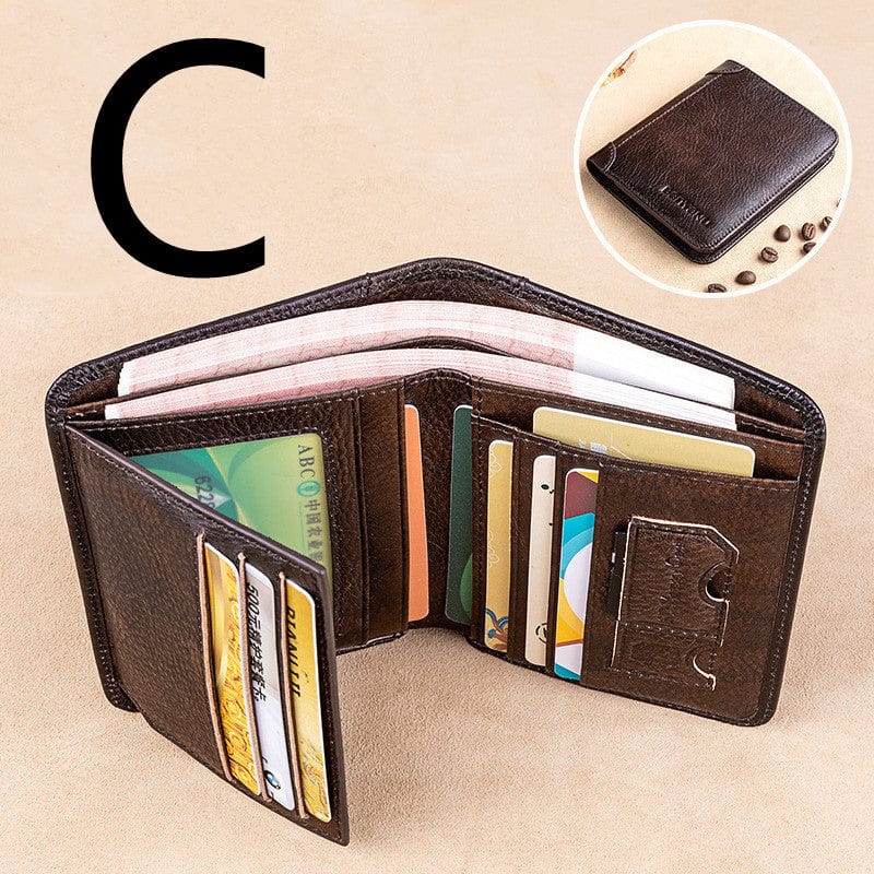 Anti-theft Brush Ultra-thin First Layer Cowhide Short Leather Driver&#39;s License Wallet