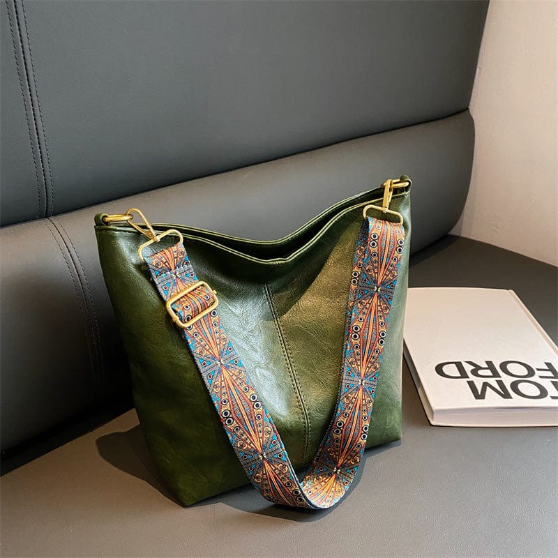 Retro Bucket Bag Retro Print Wide Shoulder Strap Messenger Shoulder Bags Solid Color Shopping Daily Commuter Handbag