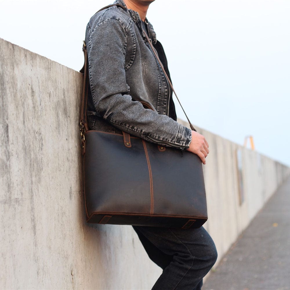 Simple Retro Leather Portable Briefcase Crazy Horse Leather Men&#39;s Shoulder Messenger Bag