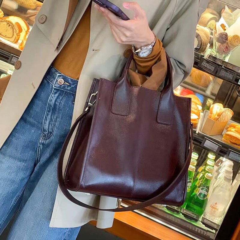 Women&#39;s Genuine Leather Crossbody Tote Handbag