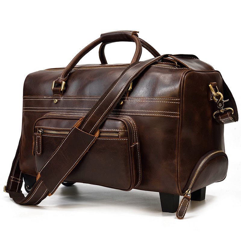 Men&#39;s Genuine Leather Trolley Case Retro Leather Travel Bag