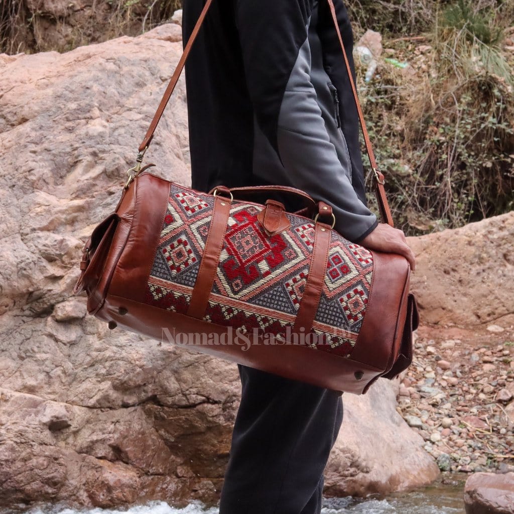 Genuine Leather Duffle Kilim Bag Large Carry On Travel Weekender