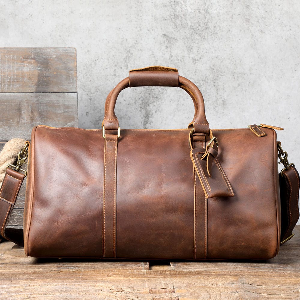 First Layer Cowhide Travel Bag Men&#39;s Large Capacity Retro Handbag