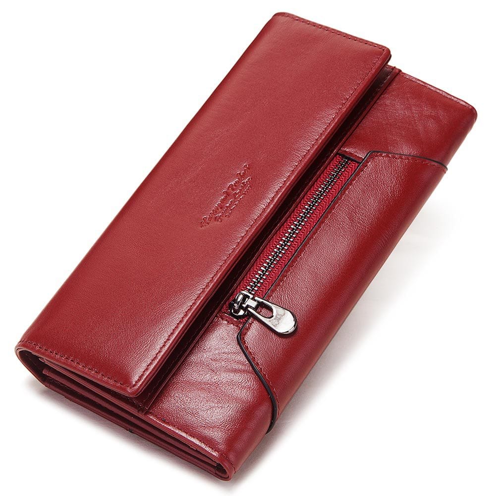 Long Cowhide Multiple Card Slots Coin Pocket RFID Anti-magnetic Women&#39;s Handbag