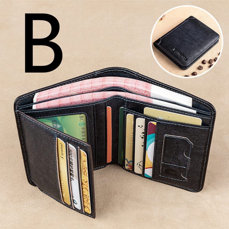 Anti-theft Brush Ultra-thin First Layer Cowhide Short Leather Driver&#39;s License Wallet
