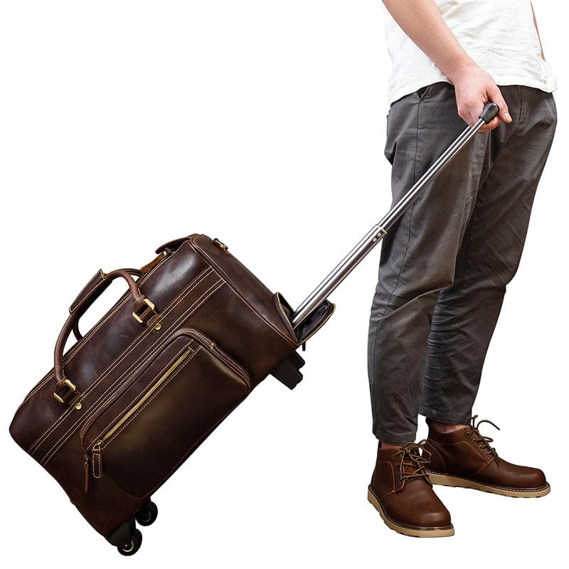 Men&#39;s Genuine Leather Trolley Case Retro Leather Travel Bag