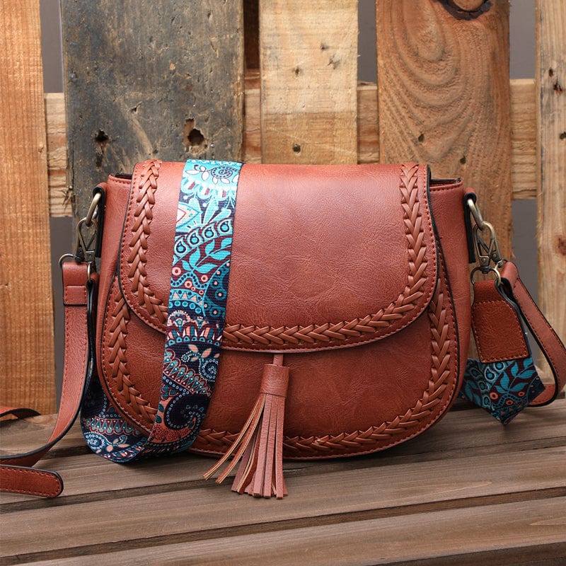 European And American Bags Handmade Weave Vintage Saddle Tassel Bag