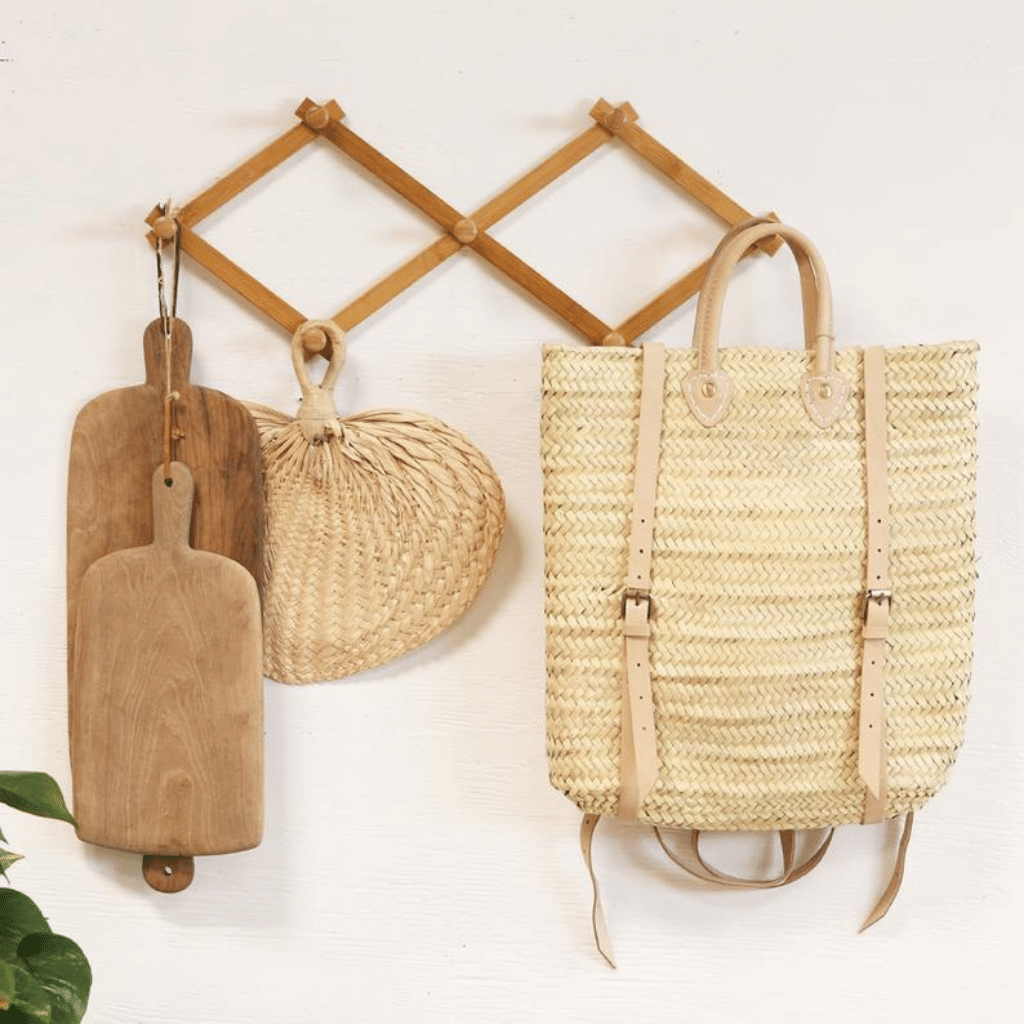 Handwoven Straw Backpack with genuine leather straps