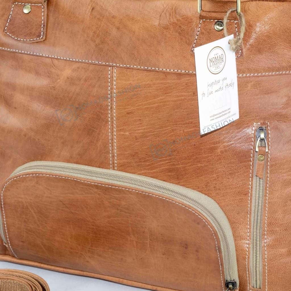 Genuine Handmade leather duffel weekender Messenger luggage travel bag natural &amp; Brown