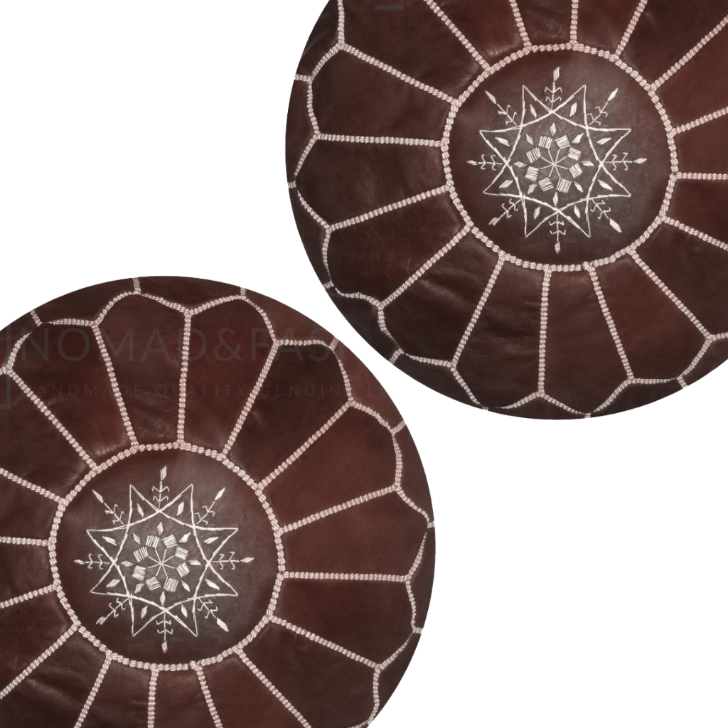 Set of 2 Handmade Leather Moroccan Pouf Ottoman Round Sofa.