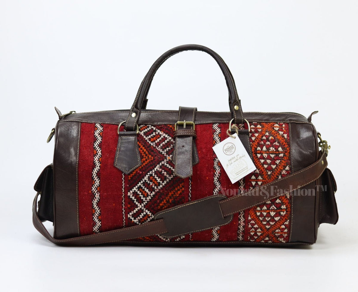 kilim Travel Bag vegan eco-friendly adventure Leather Boho black Weekender  Bag