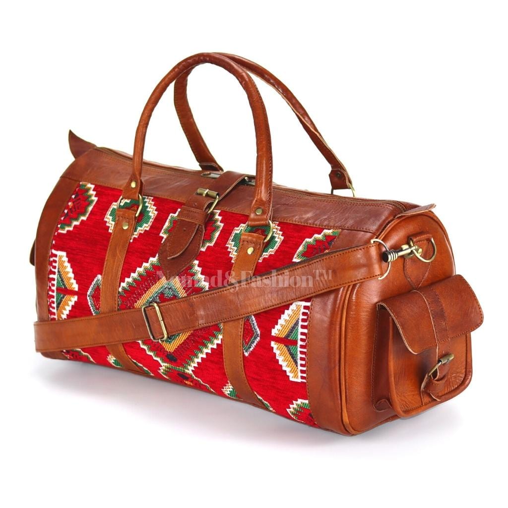 Kilim Travel Bag Unisex Bag Genuine Leather Duffle Large Carry On Travel Weekender Overnight Carryall Bag
