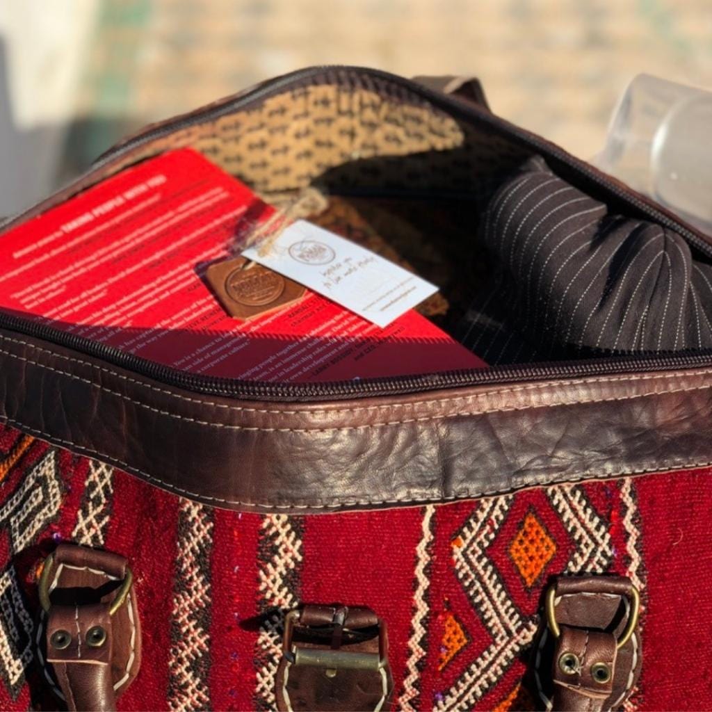 Marrakech Voyager Premium Leather Kilim Travel Bag