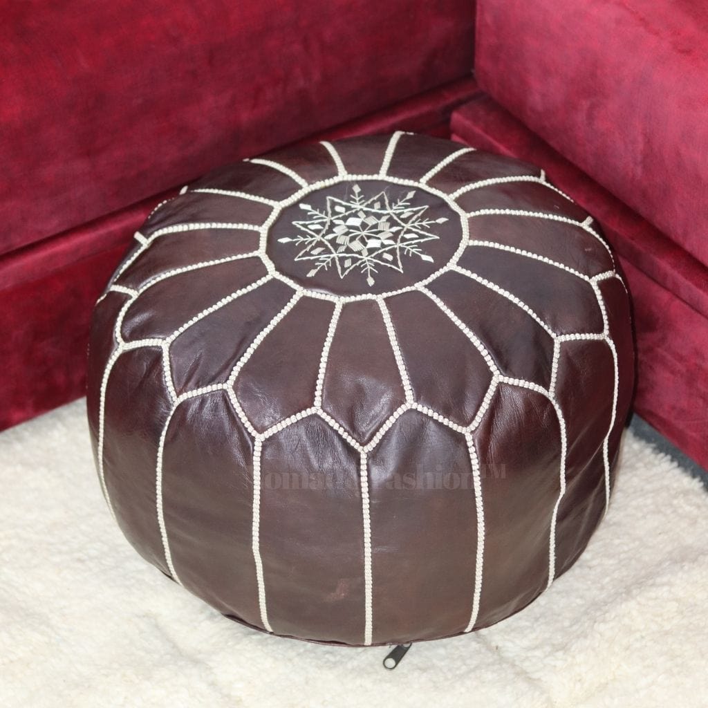 Moroccan pouf leather unstuffed brown &amp; dark brown