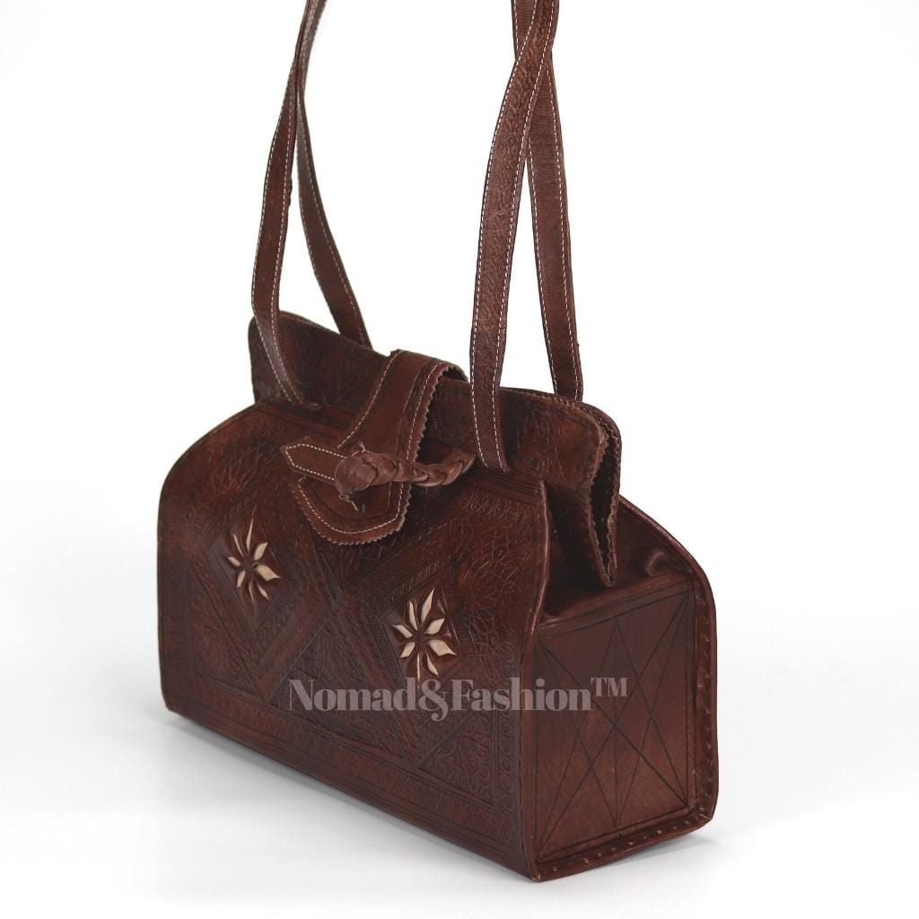 Engraved Leather Small Bag shoulder Bohemian Bag