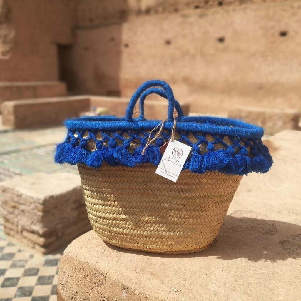 Monogrammed Moroccan Straw Basket With Tassels Personalized