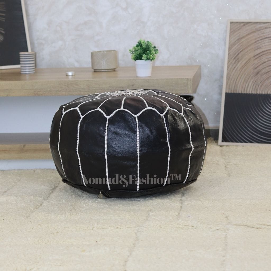 Set of 2 Handmade leather Moroccan pouf ottoman round sofa LIVING ROOM DECOR
