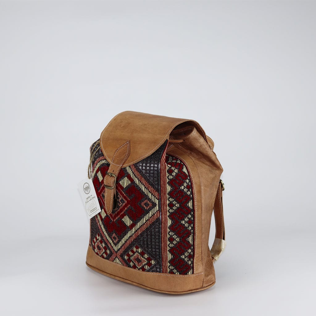Handmade Backpack Rustic Boho style leather with kilim
