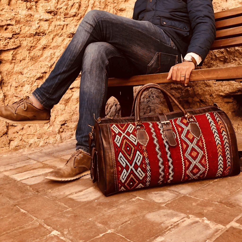 Leather Kilim Travel Bag Brown carry on duffel bag+Free Shipping