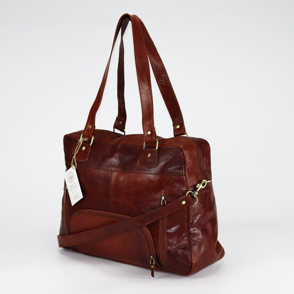 Genuine Handmade leather duffel weekender Messenger luggage travel bag natural &amp; Brown