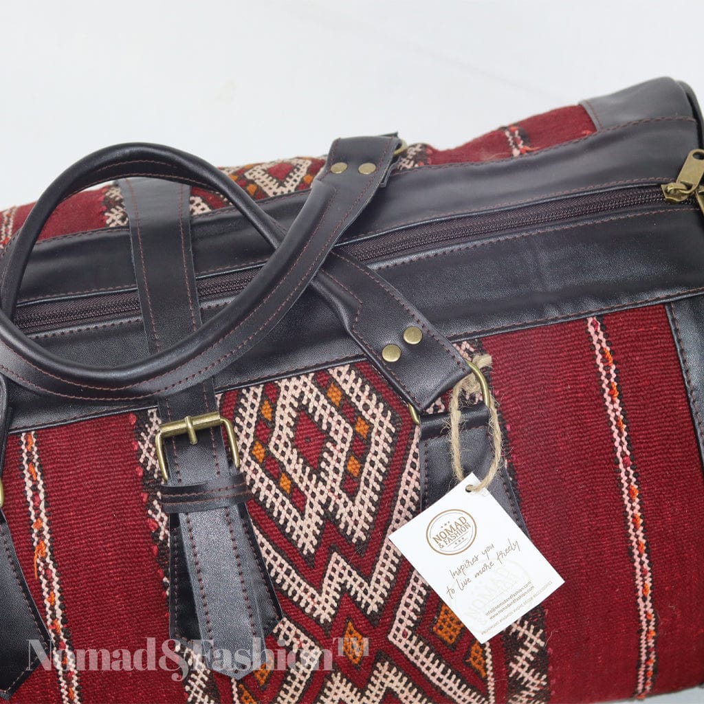 Travel Bag with kilim Black ,eco friendly Leather